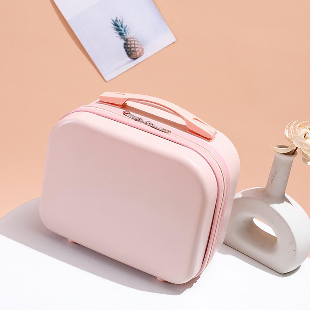 SOLUSTRE Leichte Kosmetiktasche aus Abs für Damen Tragbarer Schminkkoffer mit Aufhängehaken für Reisen und Ausflüge Kompakter Make Up Organizer in Rosa