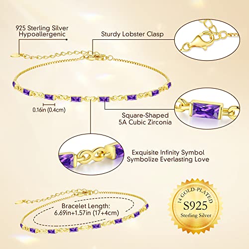 CDE 925 Sterling Silver Birthstone Bracelets for Women， Dainty Simple Link Charm Infinity Tennis Bracelet Birthday Anniversary Valentine's Mother's Day Gifts for Mom Wife Her, Chain Length 6.7”+1.6”4