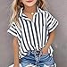 Girls Linen Shirt Striped Lapel Collar V-Neck Button Down Short Sleeve Blouses Lightweight Loose Fit (Black, 7-8 Years)