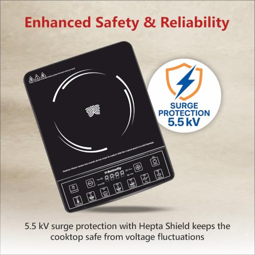 Image of Butterfly Amaze Pro Induction Cooktop | 2000 W Power with 5.5 KV Surge Protection | 7 Preset Indian Menu Options With 3 Hrs Timer | Touch Button | BIS Certified | 1 Year Warranty