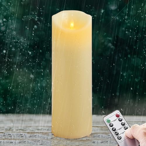 Yeelida Wasserdichte flammenlose Kunststoff 10cm x30cm elfenbeinfarbene LED-Kerzen mit Fernbedienung und Zeitschaltuhr, batteriebetriebener flackernder beweglicher Docht große Outdoor-Kerzen,1 Stück