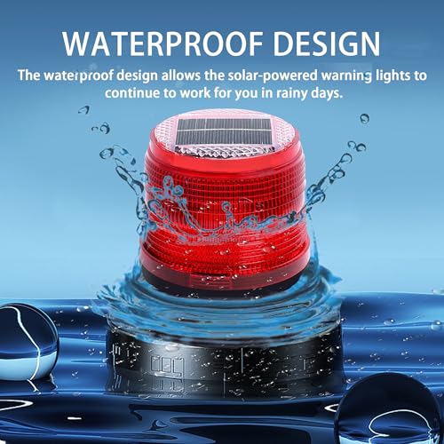 Image of Solar Strobe Warning Light: Strong Magnetic Base Waterproof Traffic Light,Solar Safety Flashing LED Lamp for Construction, Traffic, Factory, Safety Sign, Crane Tower, Boat Navigation (Red)