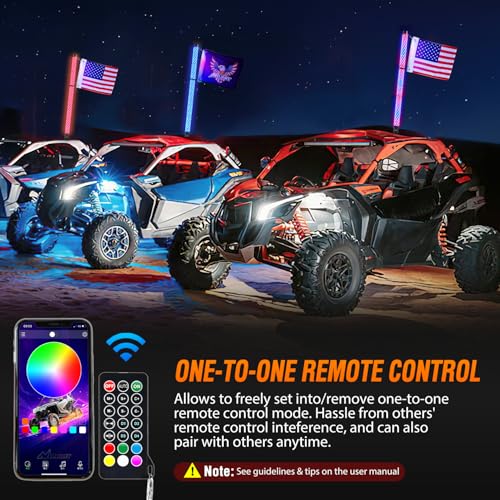 Image of Nilight LED Fat Whip Light 1PC 3FT RGB Lighted Antenna Whips with Remote & App Control DIY Chasing Patterns Brake Reverse Lights for ATV UTV Polaris RZR Can-am Dune Buggy Pickup Trucks Jeep
