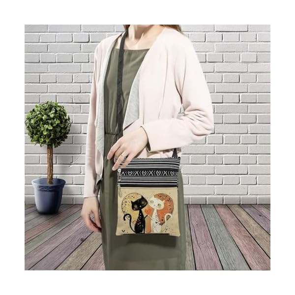 Cat Pattern Crossbody Handbag with Zipper Floral Kitten Kitty Aesthetic Present for Cat Lovers Woman - Image 4