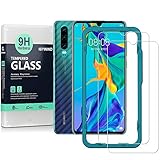 Ibywind Screen Protector for Huawei P30 [Pack of 2] 9H Tempered Glass Protector with Back Carbon Fiber Skin Protector,Including Easy Install Kit
