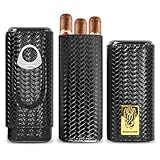 TORIIOSHY Leather Cigar Travel Case, Cedar Wood Lined Portable Cigar Humidor Box with Stainless Steel Cigar Cutter, 3-Finger Cigar Holder Accessories for Men
