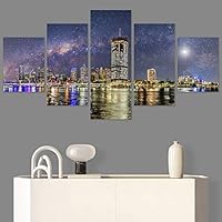 SIGNWIN 5 Panel Canvas Wall Art City Illuminations for Home Decorations Ready to Hang - 60
