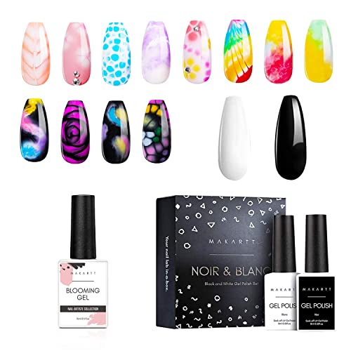 Makartt Black White Nail Polish Gel Set Bundle Clear Blooming Gel–15Ml Uv Led Soak Off Nail Art Polish For Spreading Effect #TOP17