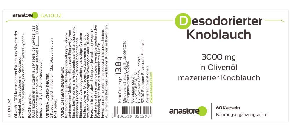Geruchter Knoblauch * 3 + 1 gratis * 240 Kapseln * 100:1 konzentrierter Knoblauch (entspricht 2 g frischem Knoblauch) * Herz-Kreislauf, Immunität.