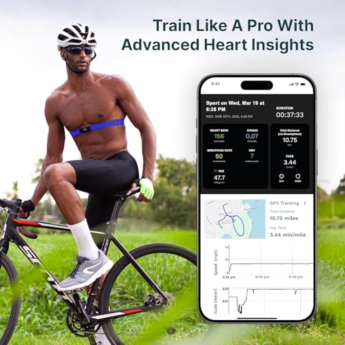 Image of Frontier Professional Heart Rate Monitor Chest Strap | Continuous ECG, Heart Rate, Breathing Rate, Strain Tracking, VO2 Max| Wearable Fitness & Heart Health Monitor