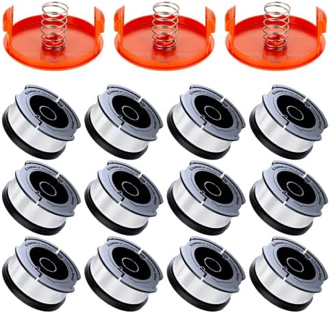 Weed Eater String Compatible with Black+Decker, AF-100 0.065" Weed Wacker String Refill 360ft Automatic Feed String Trimmer Replacement Line Spool for Black&Decker (12Spools + 3Caps+3Springs)
