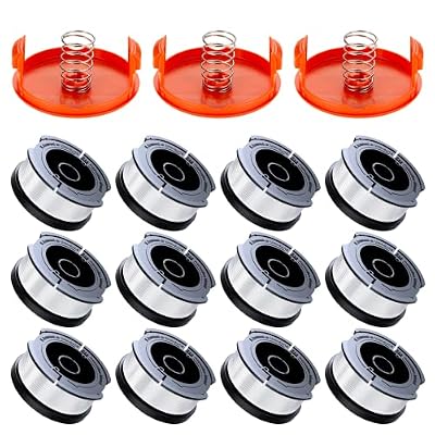 Eventronic Bobina De Hilo Compatible con Black Decker Cortabordes, A6481 A6485 Carrete para Cortabordes Apto para Black+Decker, 9m Largo, Ø 1,65mm, AF-100,(12Bobina + 3Cubierta + 3Muelles)