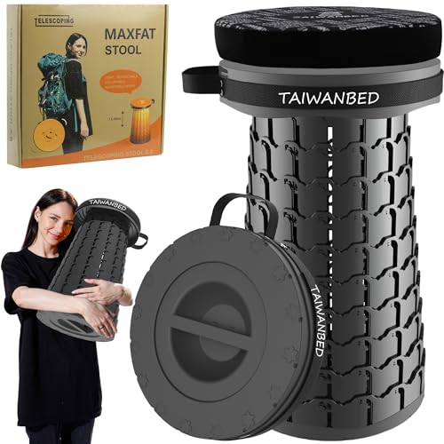 Image of Upgraded XXL Taller 19.7 inch Wider 11.8 inch Collapsible Stool with Cushion,Adjustable Seat with Load Capacity 1000lbs, More Taller&Wider Portable Retractable Stool for Adults Camping Fishing Hiking BBQ