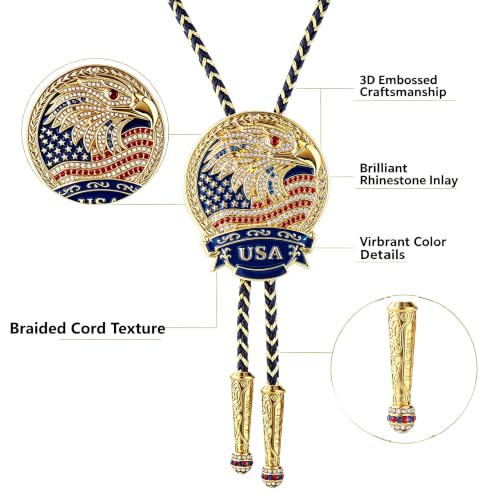 Image of GelConnie Bolo Ties for Men Women Western Cowboy Tie Mens Western Necklace Leather Necktie Gold Bolero Tie Cowboy Necklace