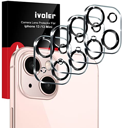 ivoler [4-pack] Camera Lens Protector for iPhone 13 6.1''/13 Mini 5.4'' Tempered Glass Screen Protector (Not for iPhone 13 Pro), HD Clear [Anti-Scratch] [Bubble Free] [Case Friendly],Black Circle