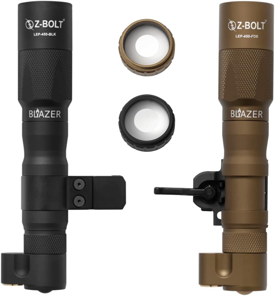 Z-BOLT® Blazer Gen 3 LEP White Light Flashlight & Beam Diffuser (Black) with Rail Clamp Mount & LEP Light Head - Dual Fuel - Dual Function Tailcap - Crane Plugs