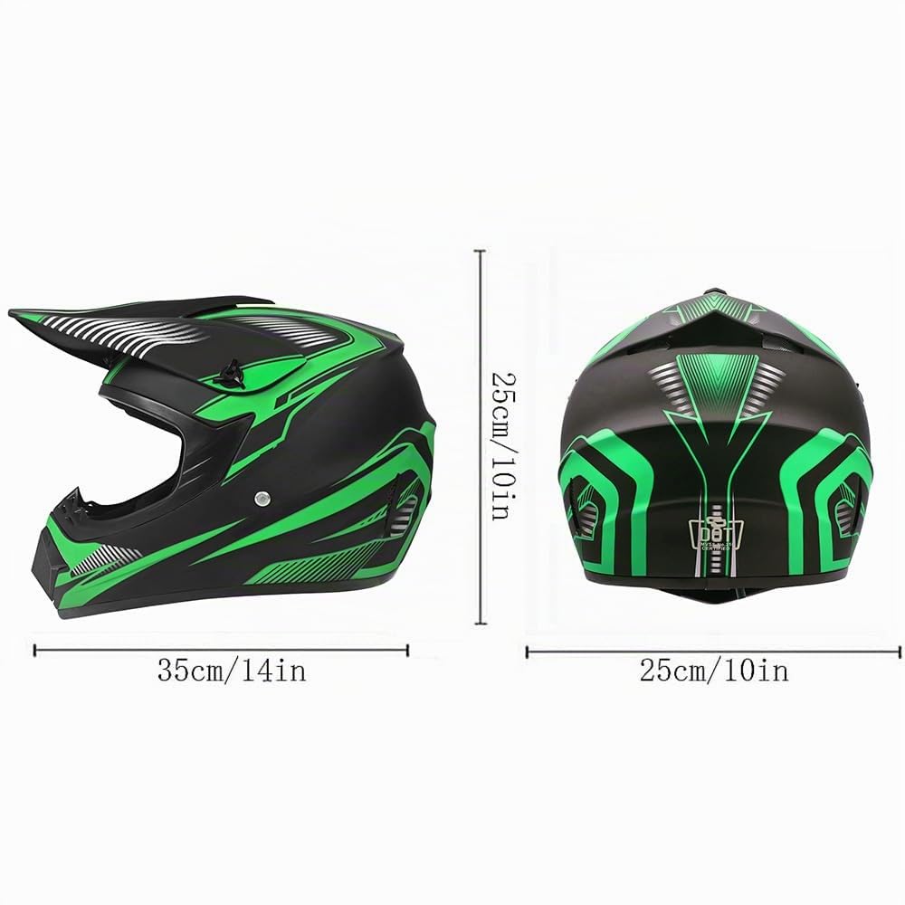 Casco da moto off-road adolescente, casco da bicicletta per ragazzi e ragazze, casco da moto personalizzato, standard CE (Medium, verde)