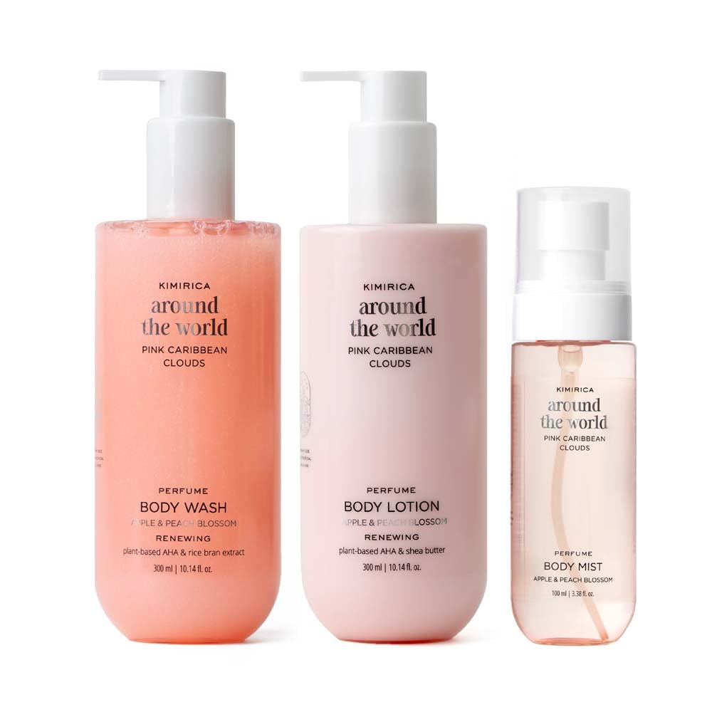 kimirica pink caribbean bath & body set - shower gel, body lotion & body mist