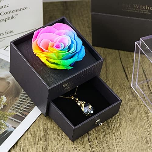 MINCHEDA Romantic Gifts for Girlfriend, Preserved Real Rose, Gift Box with Necklace, Eternal Flower Gifts for Women - Valentines Day Mother's day Birthday Anniversary Christmas