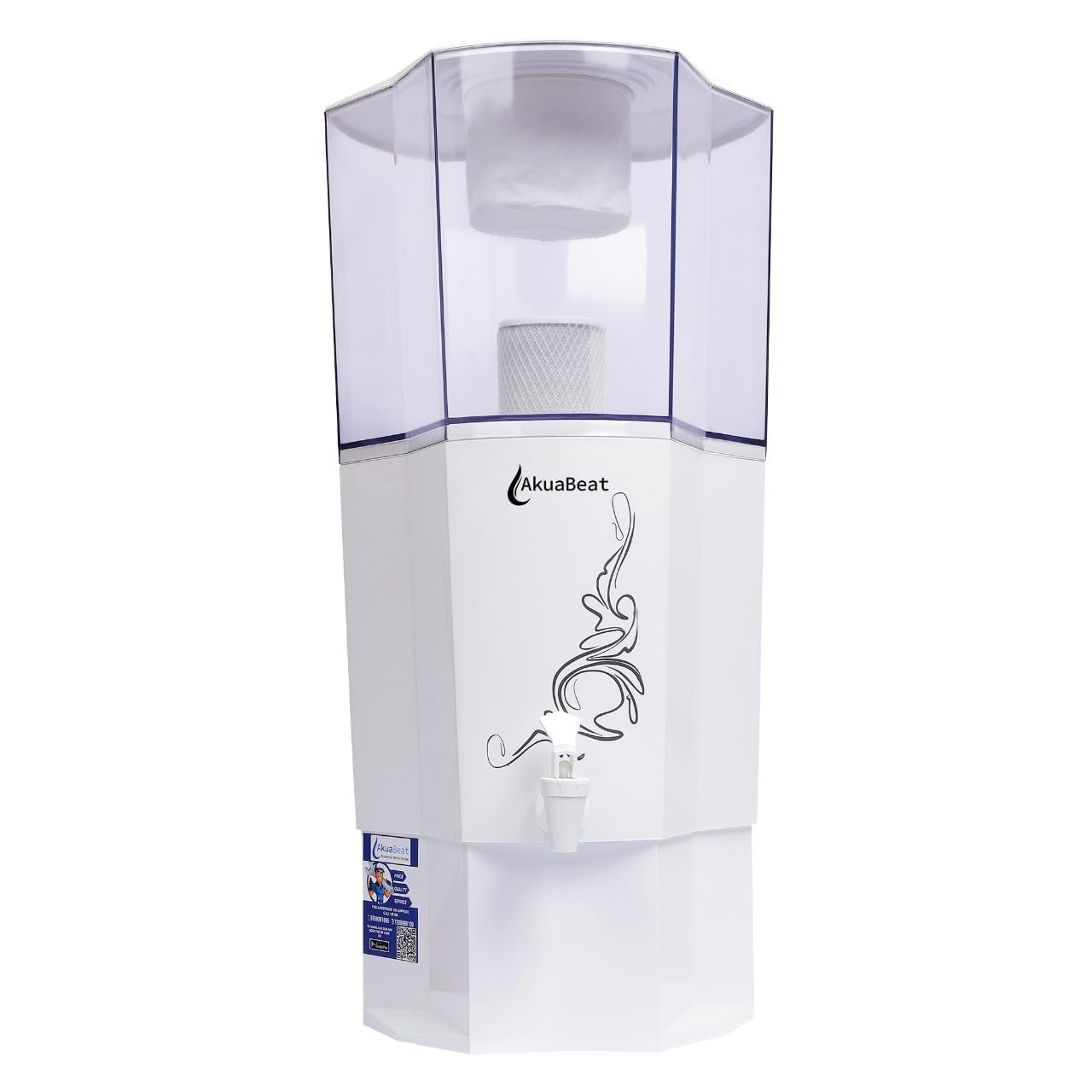 Akuabeat Non-Electric Water Purifier | 3-Stage Filtration with Sediment & Activated Carbon Filter | Safe & Clean Drinking Water | Compact & Easy to Use | White-image-12
