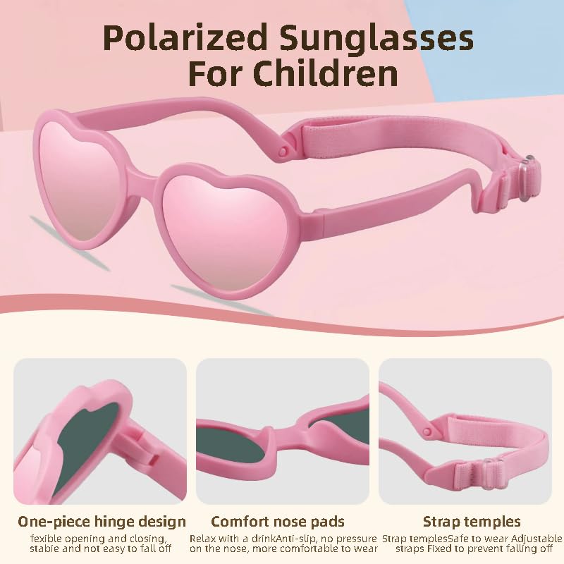 Baby Heart sunglasses Flexible Polarized UV400 with Strap for Toddlers from 0-24 Months Outdoor Beach3