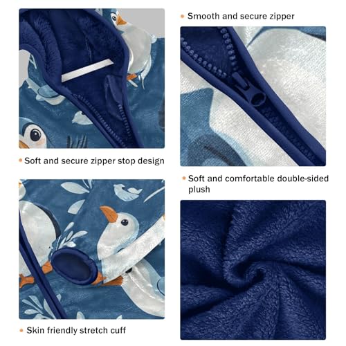 Cute Birds on Blue Toddler Fleece Jacket Girl Boys Hooded Fleece Jacket Coat Warm Outwear Zip-up 3-10T3