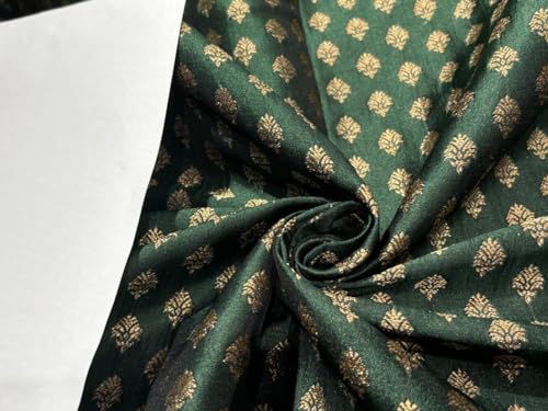 Tissu brocart de soie vert émeraude motif doré couture robe de soirée
