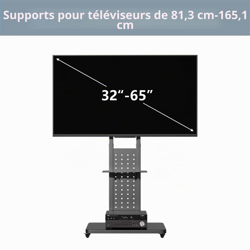 unho Support TV sur Pied avec roulettes: Pied TV Universel pour Écran 32-65 Pouces Meuble Télévision Rotatif Charge Max 50KG Réglable en Hauteur 130-160cm VESA Max 600x400mm pour Salon Chambre