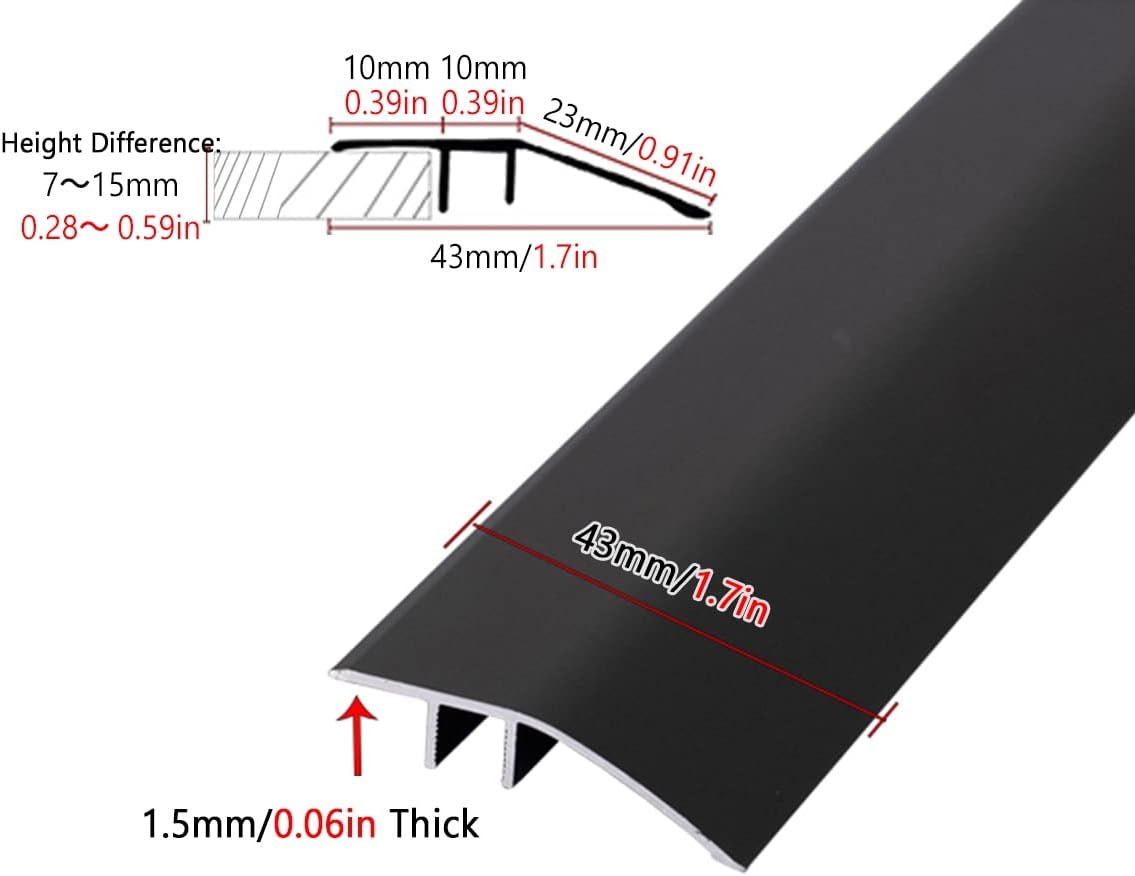 Floor Transition Strip Walkers Entry Ramp, Floor Transition Strip with Matte Finish, Threshold Strip Reducer for Doorways Uneven Floors Wood to Tile Flooring Gap Decor