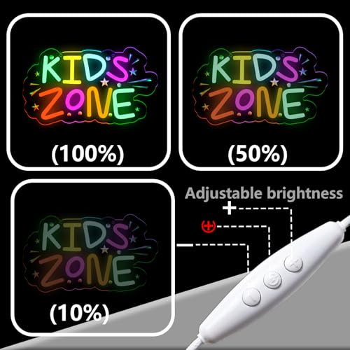 Image of Kids Zone Neon Sign for Wall Decor, Dimmable USB Powered Colourful Neon Light Sign for Bedroom Living Room Kids Room Classroom Party Decor