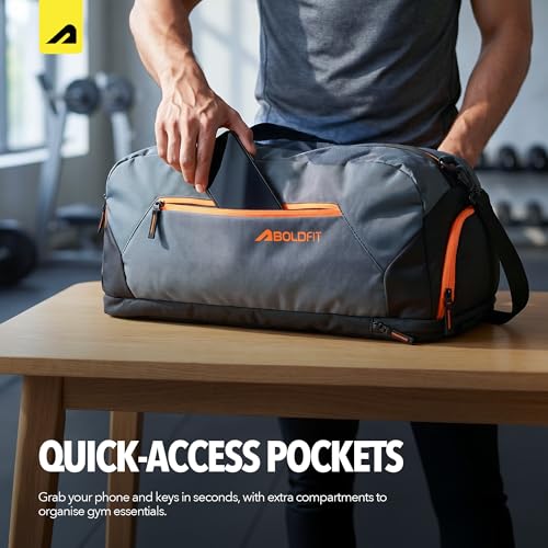 Image of Boldfit Premium Gym Bag for Men & Women, Waterproof & Organized Duffle Bag with Adjustable Shoulder Strap, Gym Bag with Shoe Compartment, 33L Sports Duffel Bags for Women