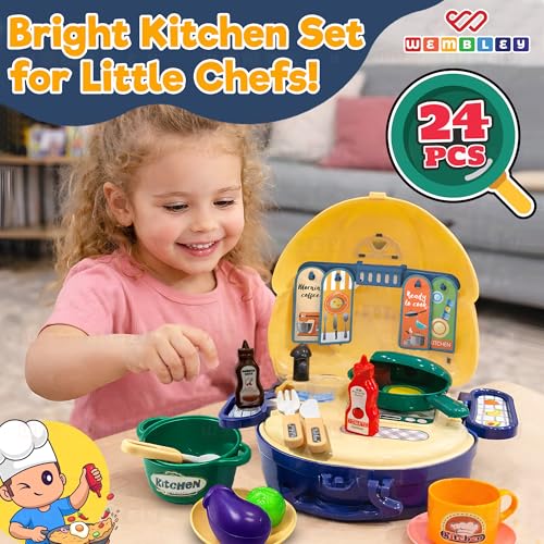 Image of Wembley Kitchen Set for Kids Girl & Boy 2-7 Years Old | Portable Pretend Play Toy for Girls | Mini Kitchen Playset Suitcase | Safe and Non-Toxic | Birthday Gift for Kids Ages 2 to 7