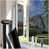 Coavas Window Privacy Film One Way, Window Tint for Home, Daytime Reflective Mirror Glass Windows Coverings Heat UV Blocking See Out Not in, Black, 17.5 x 78.7 Inch