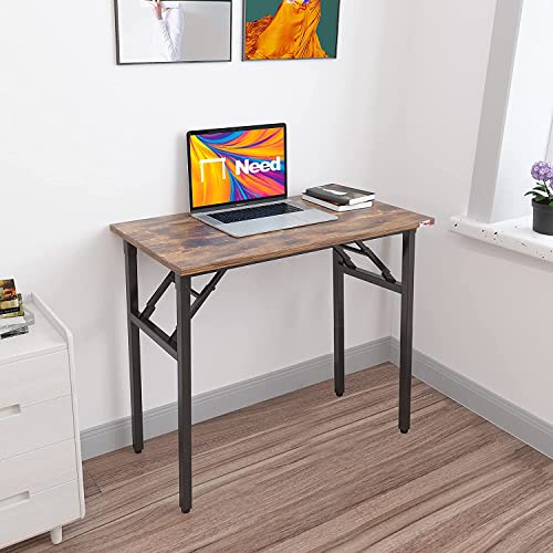 Image of Need Small Computer Desk 31.5 Inch Folding Home Office Table Retro | Black Frame Writing Gaming Work Table /Sturdy Foldable Study Table for Small Space /Dormitory, No Assembly Required