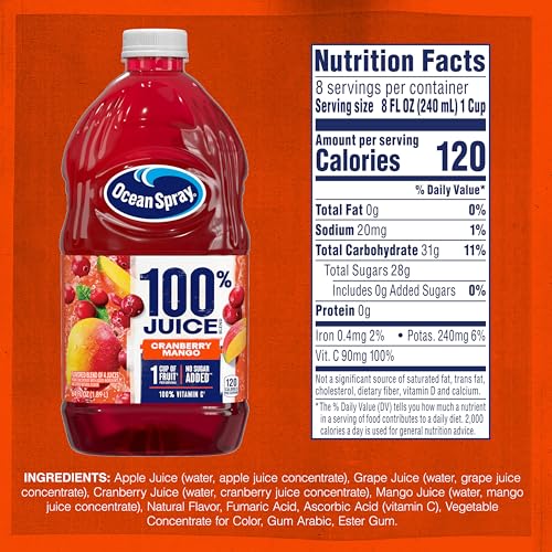 Image of Ocean Spray 100% Juice Cranberry Mango Juice Blend, 64 Fl Oz Bottle