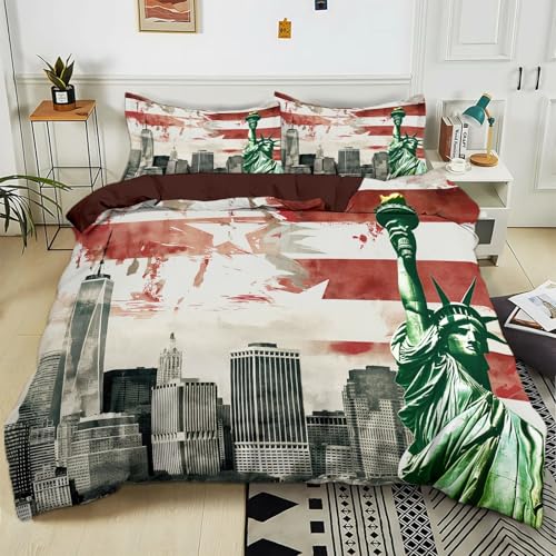 Parure De Lit 90x190 cm New York États-Unis 3D Housse De Couette 1/2 Personne Adulte Ado Enfants Sets De Housses De Couettes en Microfibre Coton Réversible
