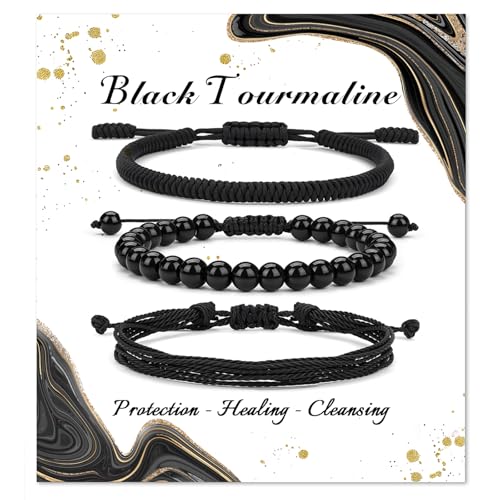 GolbalJew Healing Crystal Beaded Bracelets for Women Men, 6mm Stone Beads Bracelets Set with 2PCS Adjustable Rope Bracelets - Main Image