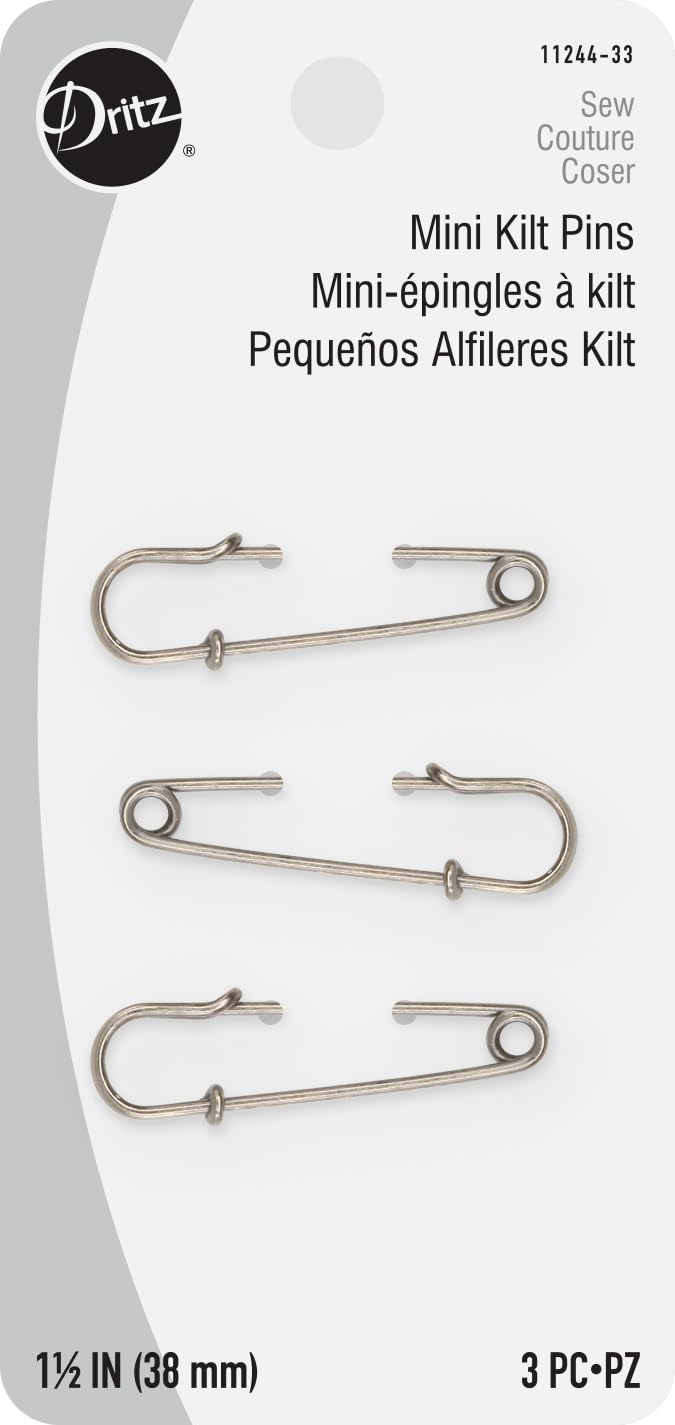 Dritz 1-1/2" Mini Kilt, Gray, 3 Count Skirt Pins, Dark grey