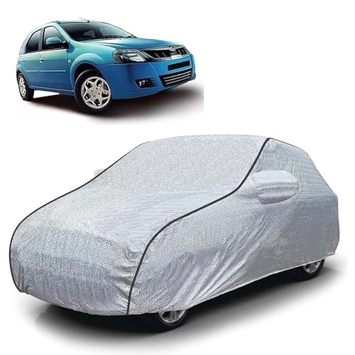 Image of Sulfar 100% Waterproof Car Body Cover Compatible with Mirror for Mahindra Verito Vibe (Triple Stitched, Full Bottom Elastic, Magic Silver with Black Piping)
