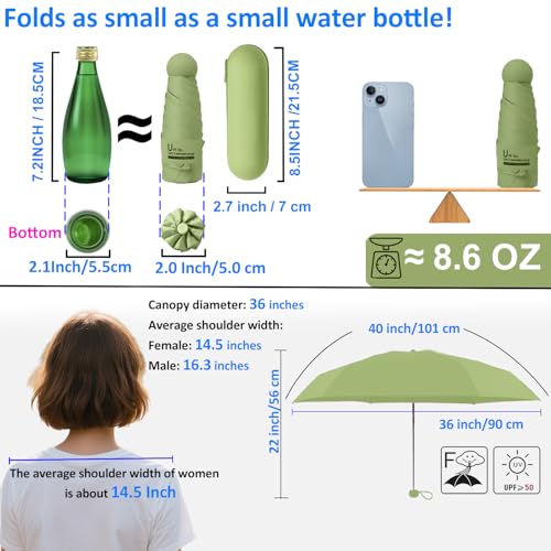 Image of BAODINI Travel Mini Umbrella for Purse with Case-Small Compact UV Umbrella Protection Sun-Lightweight Tiny Pocket Umbrella with Case for Women, Girls