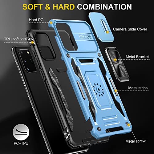 Image of Slide Camera Cover with Ring Holder Mobile Phone Case Cover for Samsung Galaxy S20 Plus (Blue)