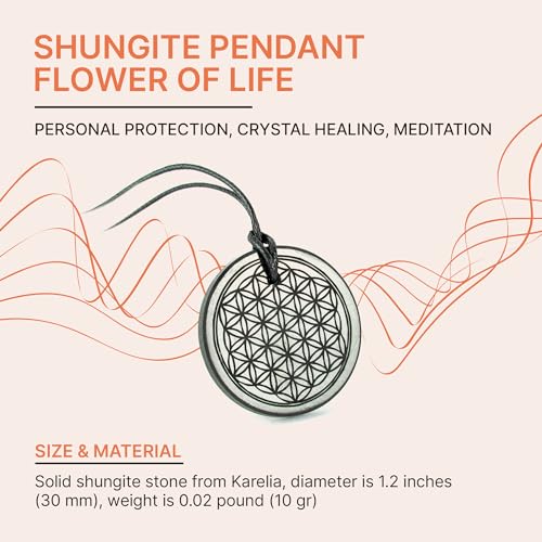 Karelian Heritage Shungite Pendant Round Shape | Healing Spiritual Natural Black Crystal Jewelry Pendant | Sacred Symbol Talisman Amulet Necklace for Meditation3