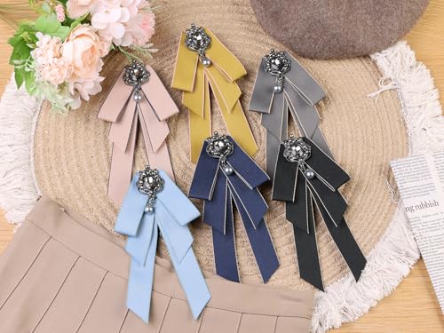 Image of Women's Ribbon Brooch Necktie Rhinestone Bow Ties for Elegant Chic
