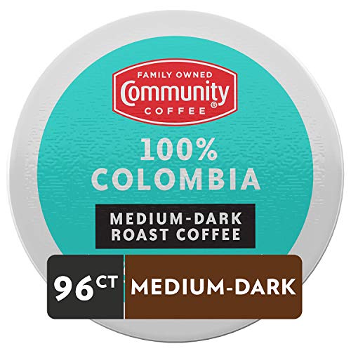 Image of Community Coffee 100% Colombia 96 Count Coffee Pods, Medium Dark Roast, Compatible with Keurig 2.0 K-Cup Brewers, 24 Count (Pack of 4)
