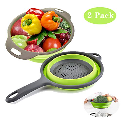 Silicone Collapsible Colander Set, Nanateer Kitchen Colander Strainer, Over the Sink Vegetable/Fruit Flexible