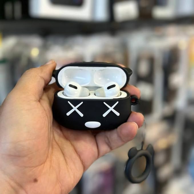Image of Dezet Cute Soft Silicone Pouh Case for Airpods Pro GEN-2 (2022) � 3D Cartoon Animal Character Cover with Keychain Ring, Shockproof & Dustproof Protective Case for Kids & Girls (BLK Bear)