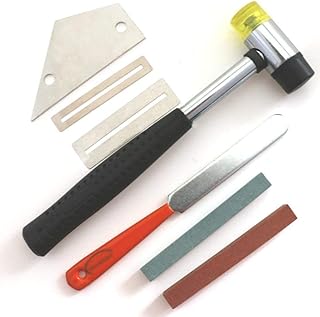 Guitar Luthier Tool Kit Double Headed Guitar Bass Fret Wire Rubber Hammer,Guitar Fret Crowning Luthier File,Stainless Steel Fret Rocker,Fingerboard Guards Protectors and Grinding Stone for Guitar