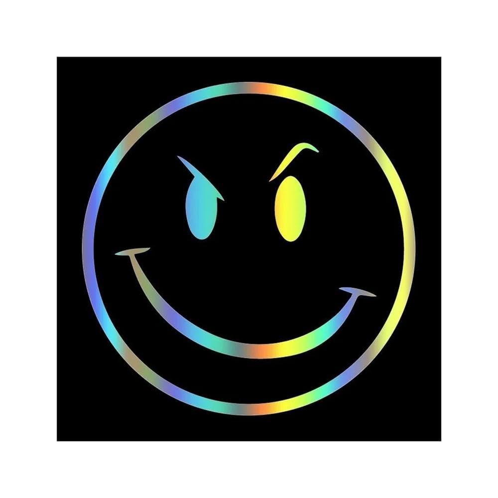 Cut Vinyl Decal for Evil Smiley Face Car Sticker Waterproof Auto Decors On Car Body Bumper Rear Window Laptop(Laser,10x10cm)