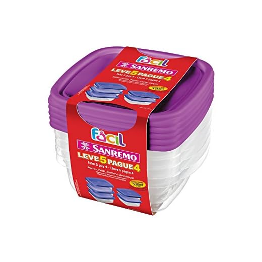 Conjunto de Potes Plásticos de 530ml, Leve 5 Pague 4, Cor Sortida, Linha Fácil, Sanremo