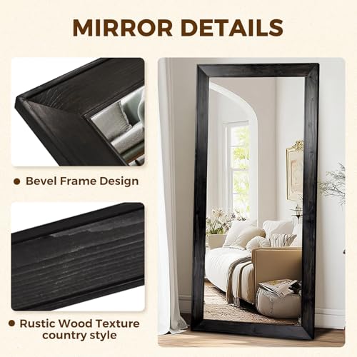 Image of 71x32in Full Length Mirror, Rustic Black Beveled Wood Frame